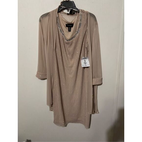New R&M Richards 2 Piece Women's 14 Champagne Dress and Jacket Set Embellished - Picture 1 of 9